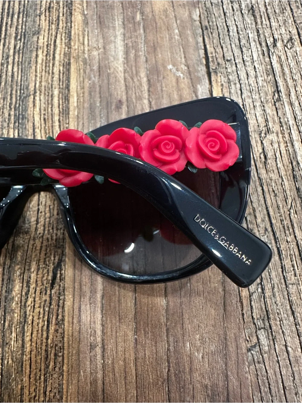 Dolce & Gabbana Black Sunglasses with Red Rose Embellishments
